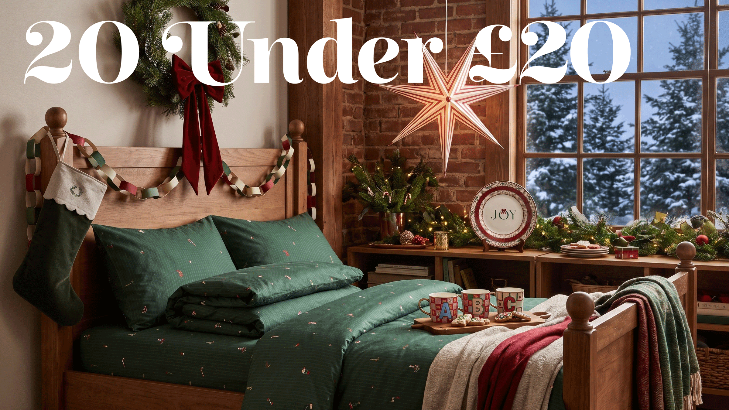 a bedroom with christmas decorations