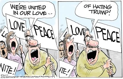 Political cartoon U.S. Anti-Trump protesters liberals