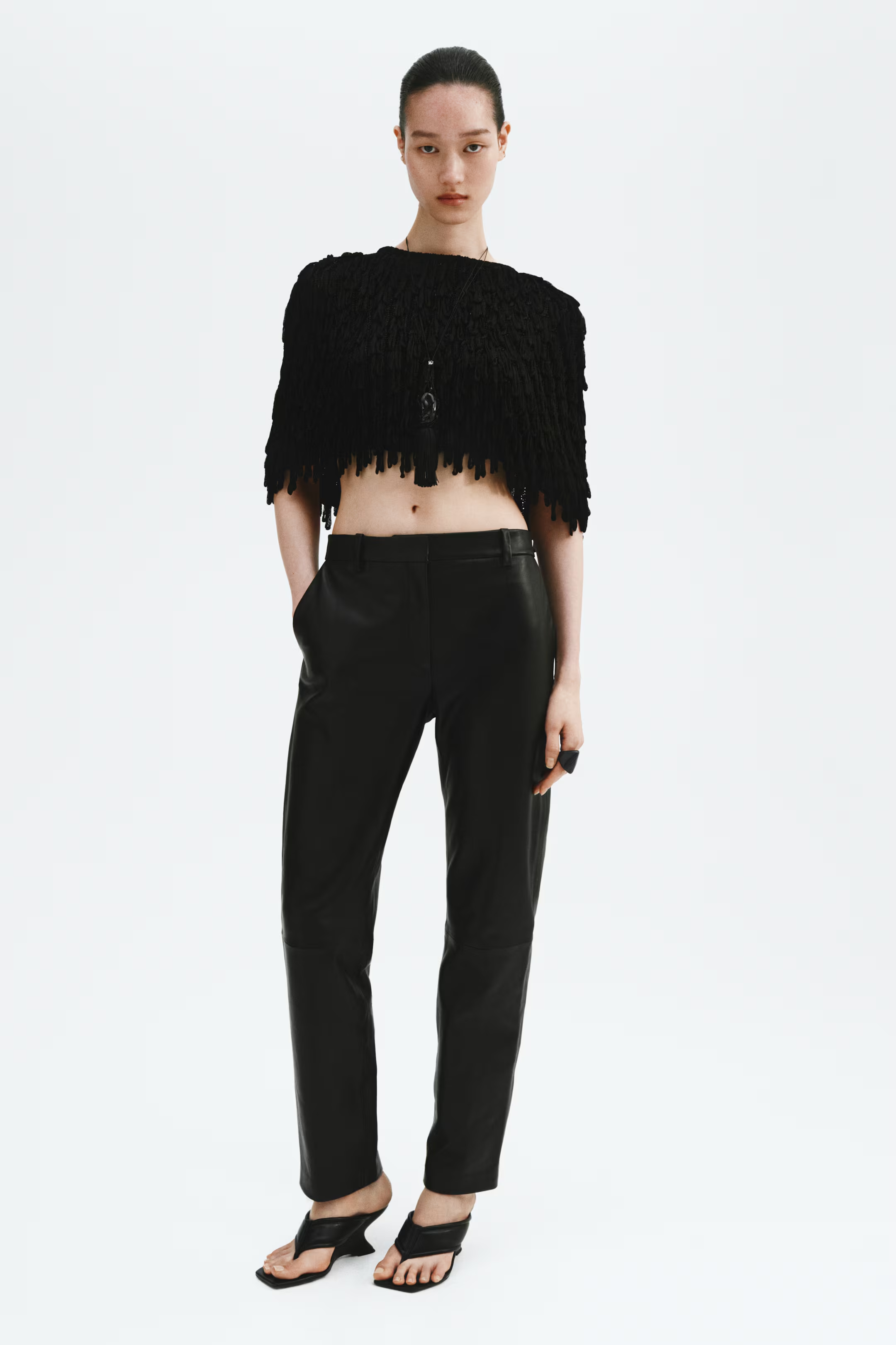 hm, Rib-Knit Cape With Fringe