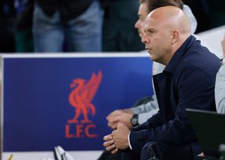 LIVERPOOL, ENGLAND - OCTOBER 2: Arne Slot, Manager of Liverpool on the bench during the UEFA Champions League 2024/25 League Phase MD2 match between Liverpool FC and Bologna FC 1909 at Anfield on October 2, 2024 in Liverpool, England. (Photo by Richard Sellers/Allstar/Getty Images)