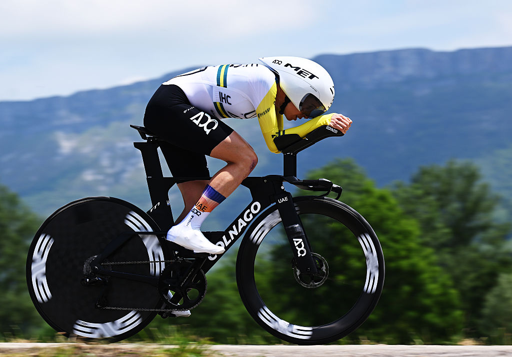 LEZANA DE MENA, SPAIN - MAY 25: Brodie Chapman of Australia and UAE Team ADQ competes during the 10th Vuelta a Burgos Feminas 2025, Stage 4 a 9.41km individual time trial stage from Villasana de Mena to Lezana de Mena / #UCIWWT / on May 25, 2025 in Lezana de Mena, Spain. (Photo by Szymon Gruchalski/Getty Images)