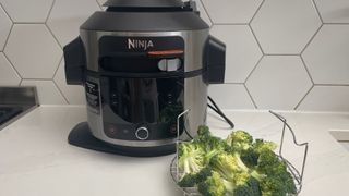 Broccoli ready to steamed in the Ninja Foodi 11-in-1 SmartLid multi-cooker