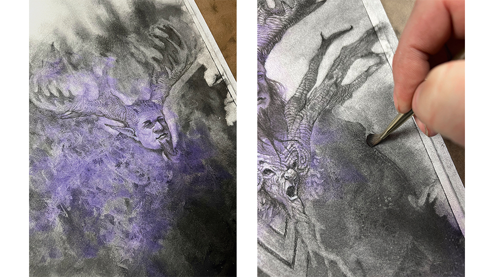 Image of a charcoal abstract character art in progress