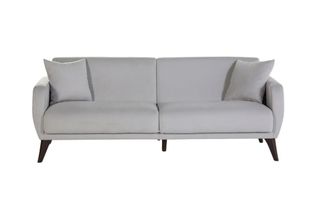 A gray twin sleeper sofa