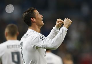 Cristiano Ronaldo celebrates after scoring for Real Madrid's fifth goal in a Champions League game against Malmo in December 2015.