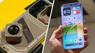 Ulephone detachable GoPro phone and Tecno bezel-less phone from IFA 2026 side by side