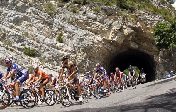 Out of the shadows: The bunch appear from a tunnel