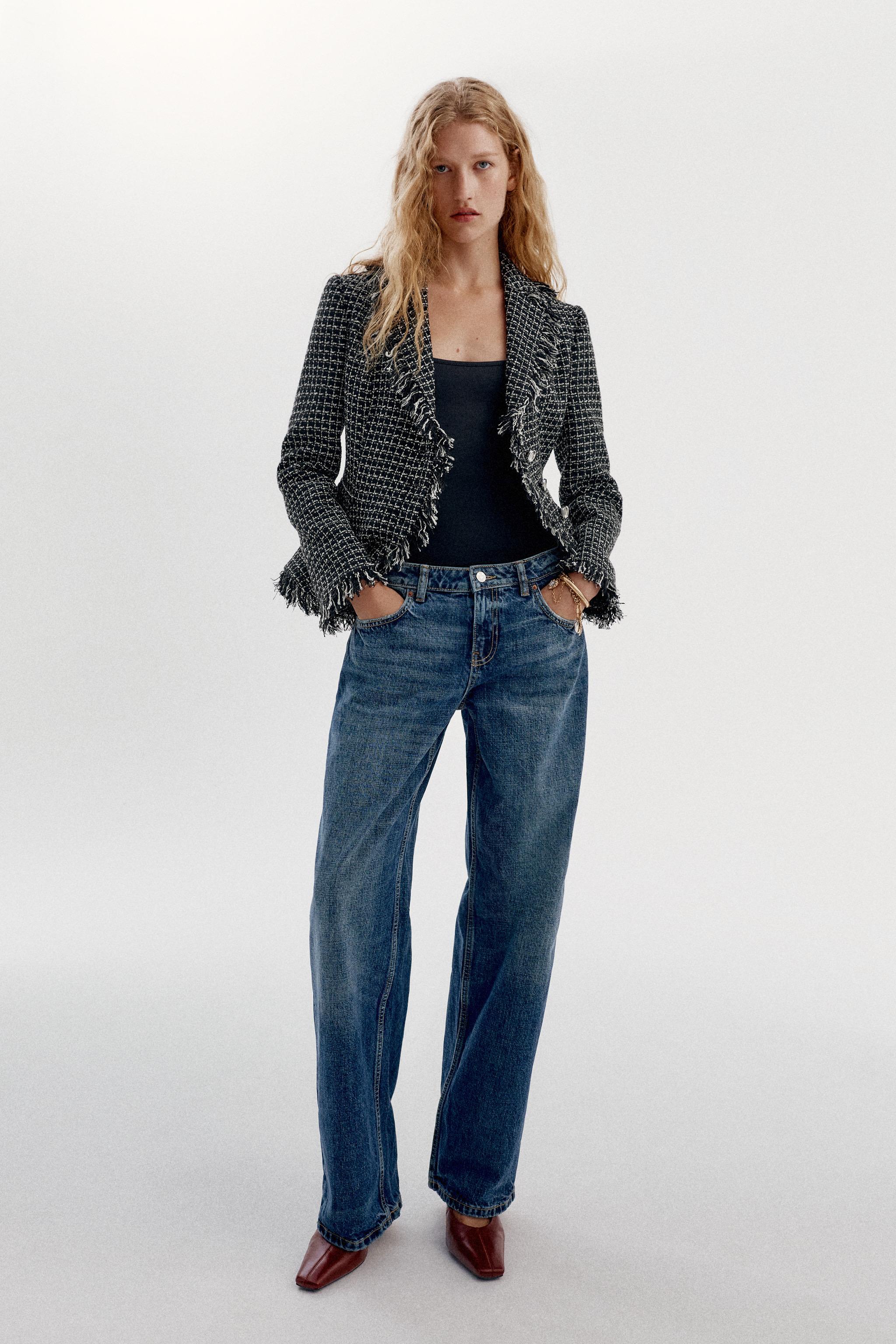 Structured Frayed Blazer - Black / White - Xs