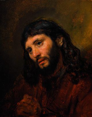 Rembrandt’s Study of the Head and Clasped Hands of a Young Man as Christ in Prayer