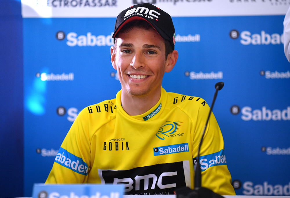 Race leader Manuel Senni at the press conference following the opening stage in Valencia