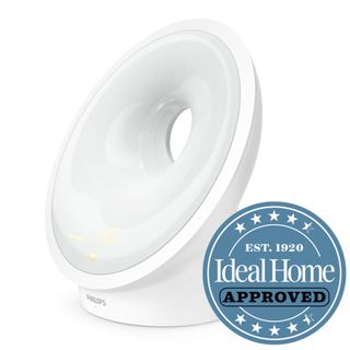 White Philips Somneo sleep and wake up light with Ideal Home Approved stamp