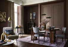 Dining room with curtains hanging