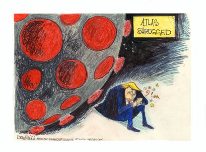 Political Cartoon U.S. Trump coronavirus atlas shrugged twitter