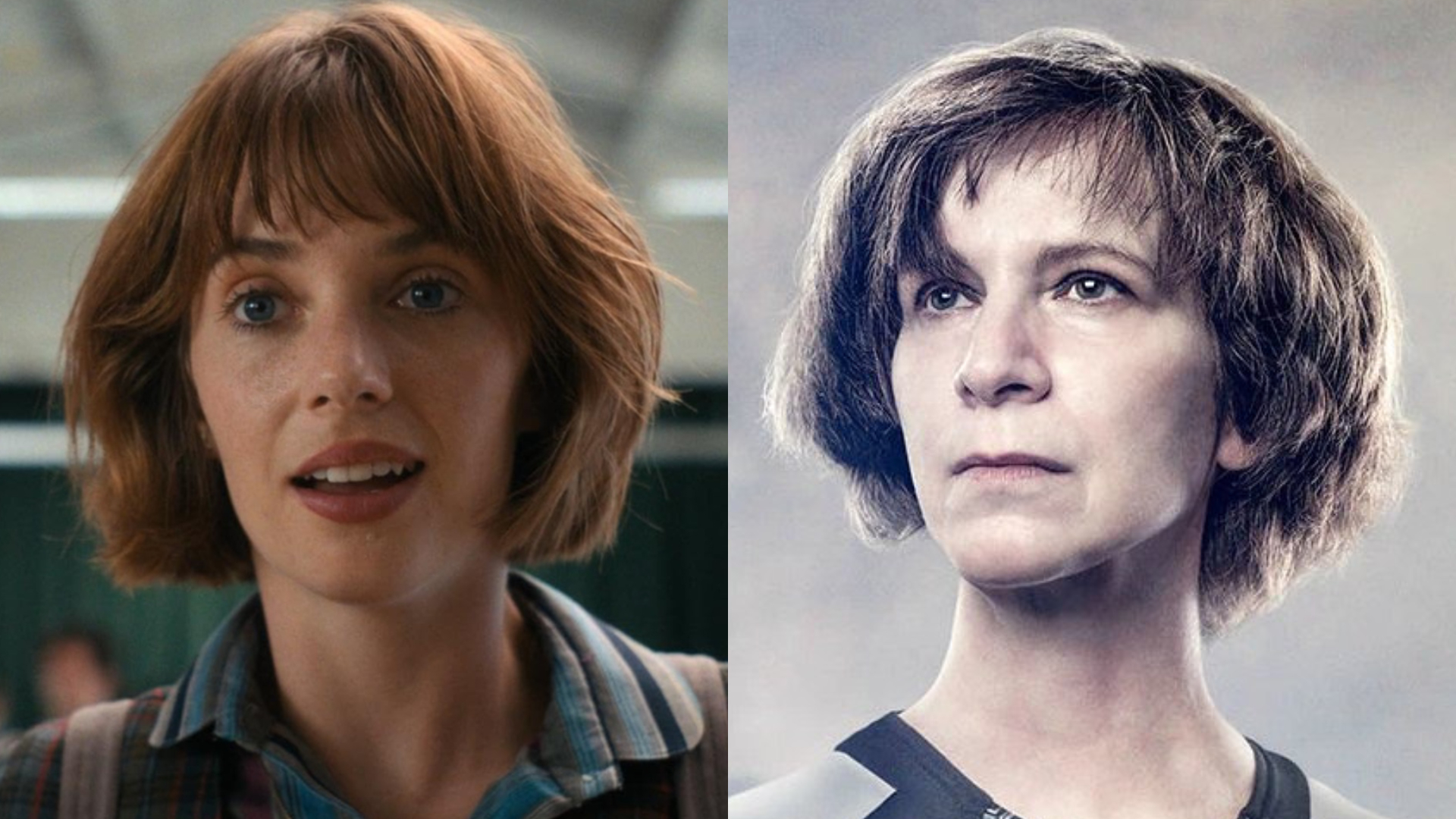 Maya Hawke as Robin in Stranger Things | Amanda Plummer as Wiress in The Hunger Games: Catching Fire