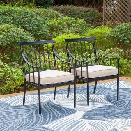 Mf Studio Set of 2 Outdoor Patio Dining Chairs With Cushions, Weather Resistant, Black &amp;amp; Beige