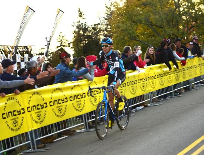 Jamey Driscoll (Raleigh Clement) cruises in for the win after dropping his team-mate Berden on the last lap