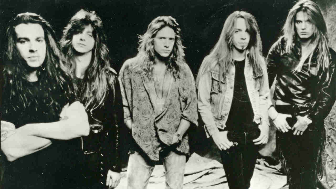 Skid Row posing for a photograph in 1989