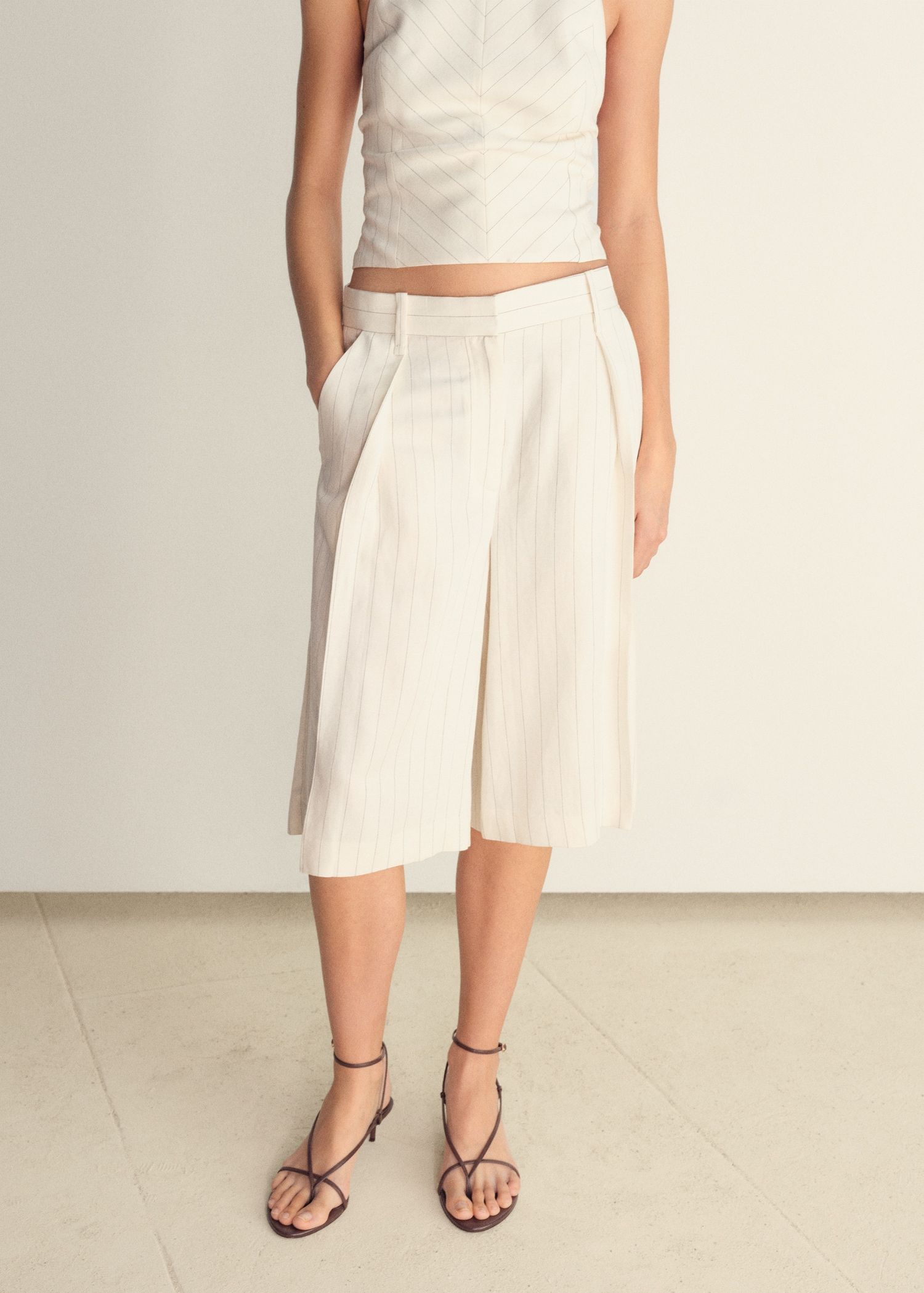 Striped Linen-Blend Bermuda Shorts - Women | Mango United Kingdom