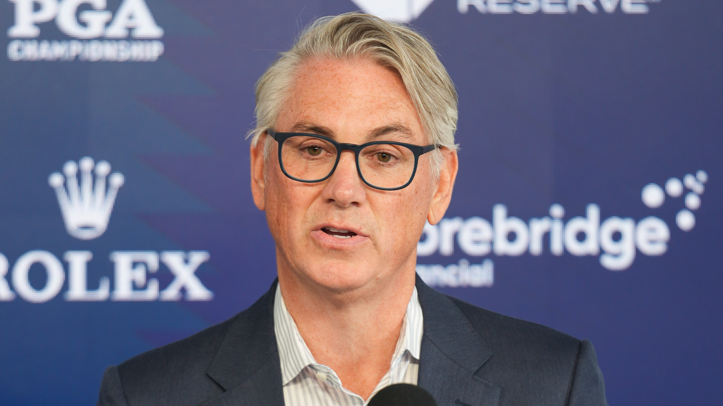 Terry Clark talks to the press at the PGA Championship