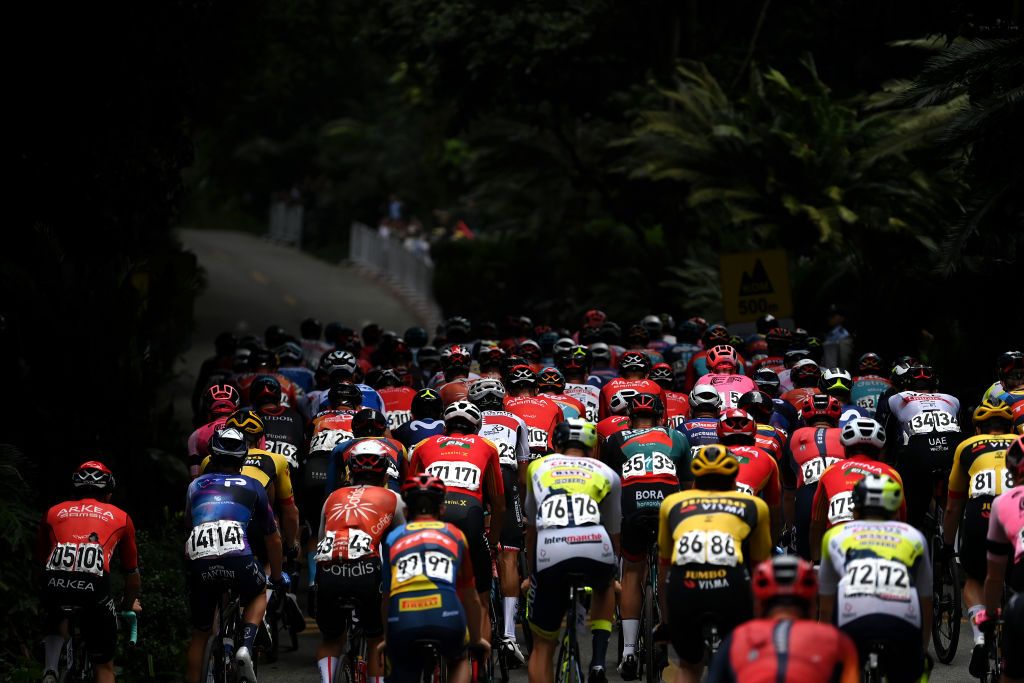 NANNING CHINA OCTOBER 14 A general view of the peloton prior to the 4th GreeTour of Guangxi 2023 Stage 3 a 1343km stage from Nanning to Nanning UCIWT on October 14 2023 in Nanning China Photo by Tim de WaeleGetty Images