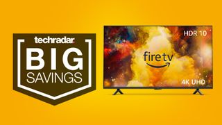 Amazon Fire TV on a yellow TechRadar deals background