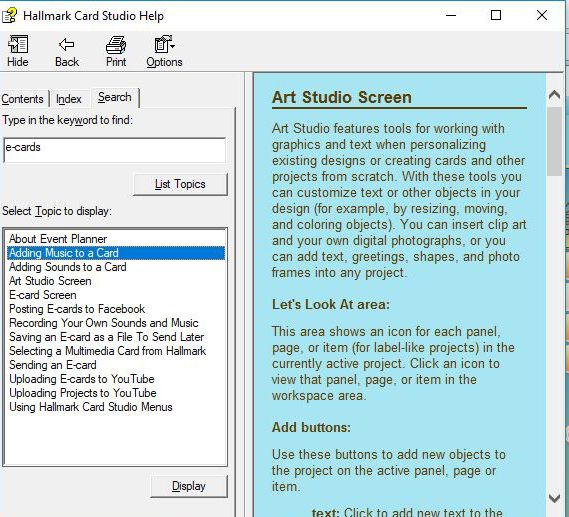 While its help center isn't the most attractive we've ever seen, Hallmark Card Studio Deluxe offers plenty of information about how to use the program to create new projects.