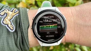 a photo of the heart rate screen on the Garmin Forerunner 265