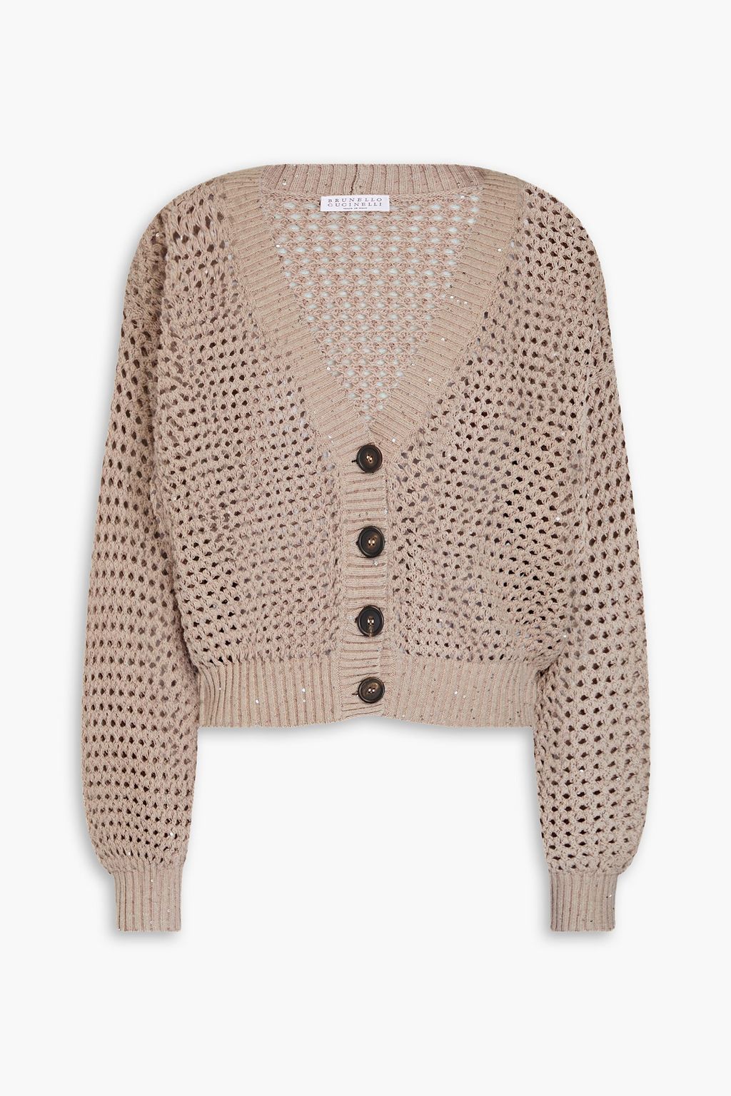 Sequin-Embellished Open-Knit Cotton-Blend Cardigan