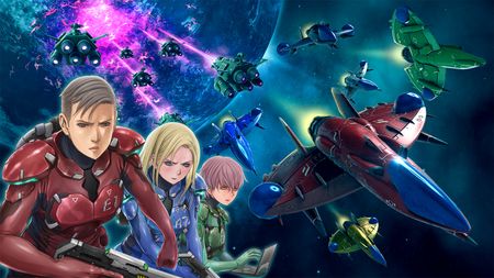 Anime characters and a spaceship