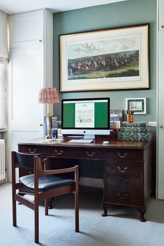 study with antique desk in Victorian London home