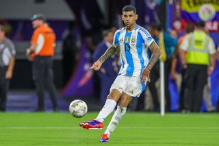 Cristian Romero in action for Argentina in the final of the 2024 Copa America against Colombia.