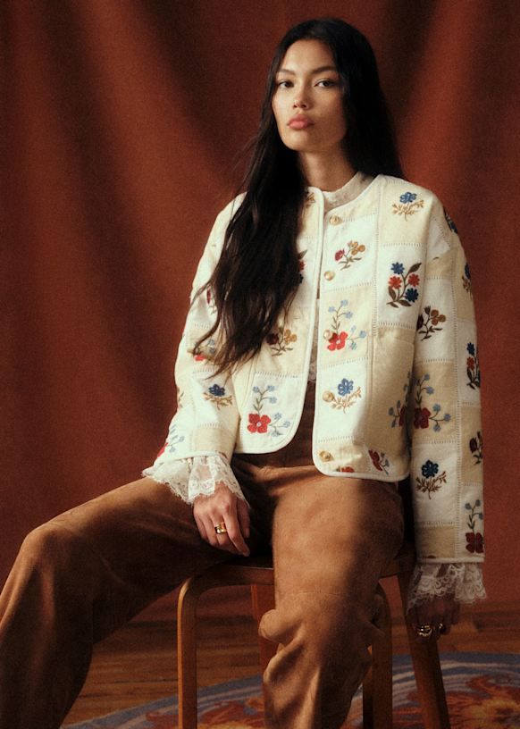 Farelli Jacket - Sézane X Baziszt - Ecru With Botanical Embroidery - Organic Cotton - Sézane