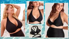 Models wearing Shapermint black full coverage bikini
