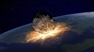 An artist's depiction of the dinosaur-killing asteroid, which left a 124-mile-wide crater in the planet's surface.