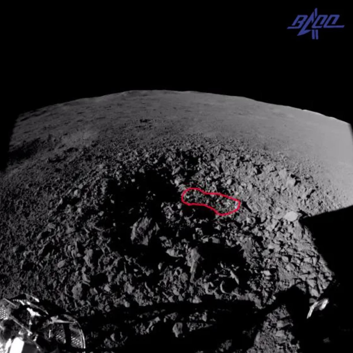 Yutu 2 hazard avoidance camera image of material at the center of a crater