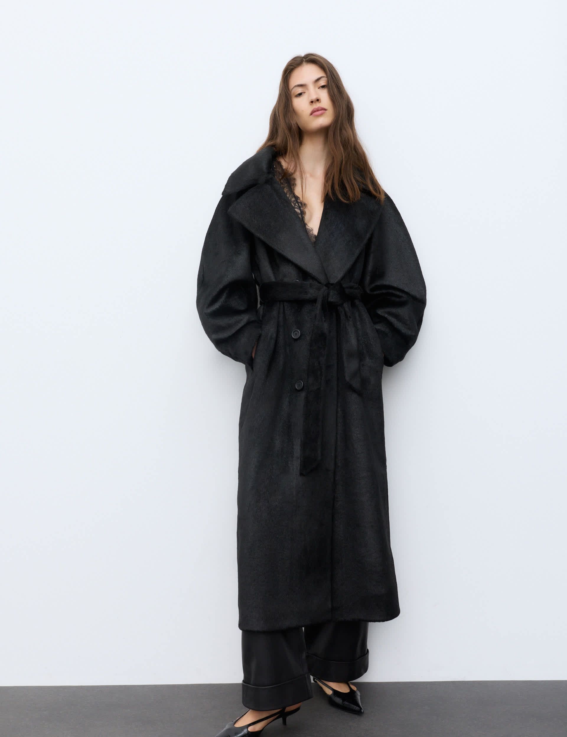 Faux Fur Double Breasted Longline Coat