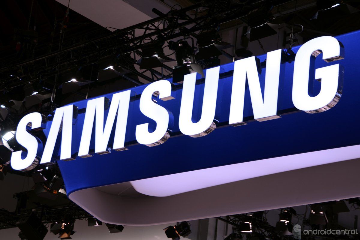 Samsung logo at a press event booth