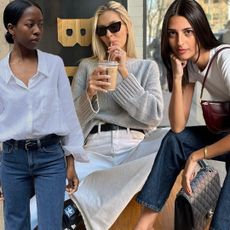 fashion collage of style influencer Sylvie Mus, Fredrik Galgano and Salome Mory wearing chic spring 2026 outfit ideas with jeans