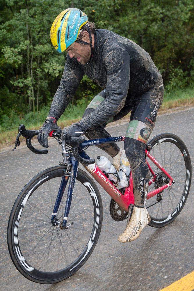 Eric Marcotte (SmartStop) catches back on after a hard crash