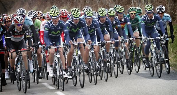 The Movistar team came to the front late in the stage to help bring back the break.