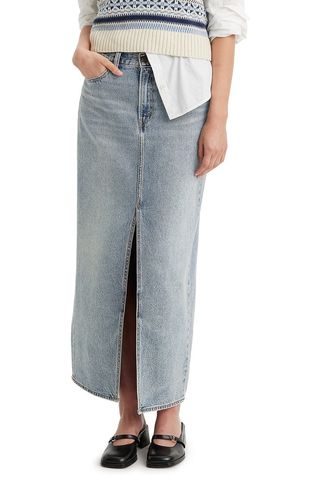 Ankle Column Denim Skirt