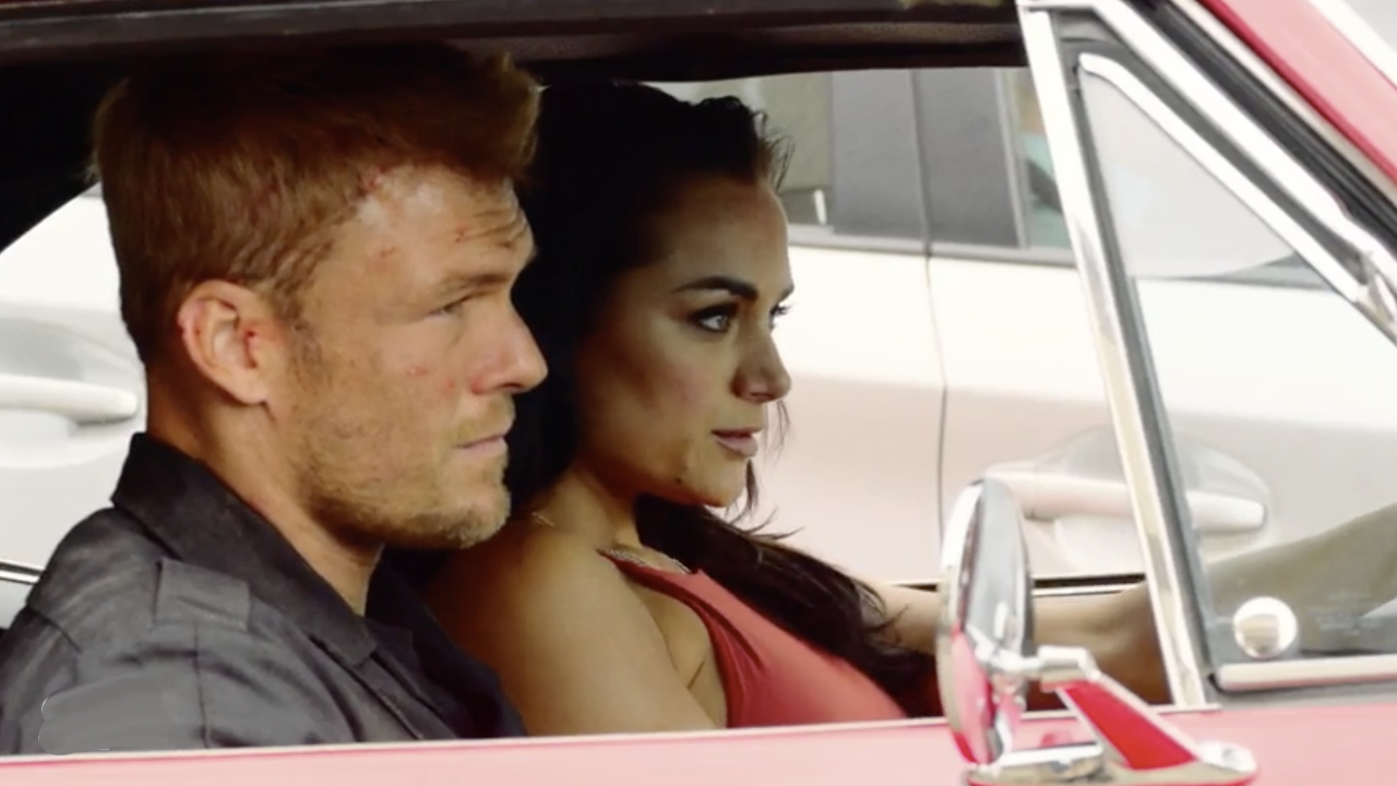 Alan Ritchson and Christine Ochoa in Blood Drive