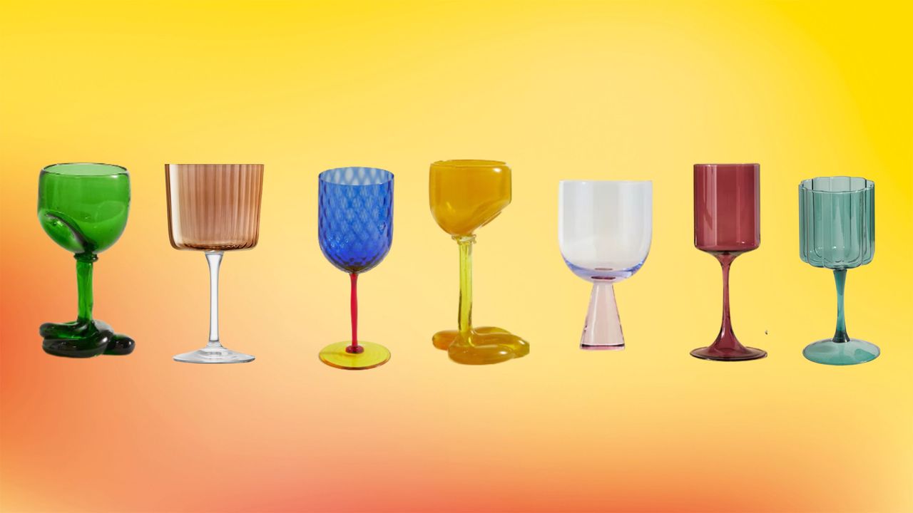 Colorful wine glasses.