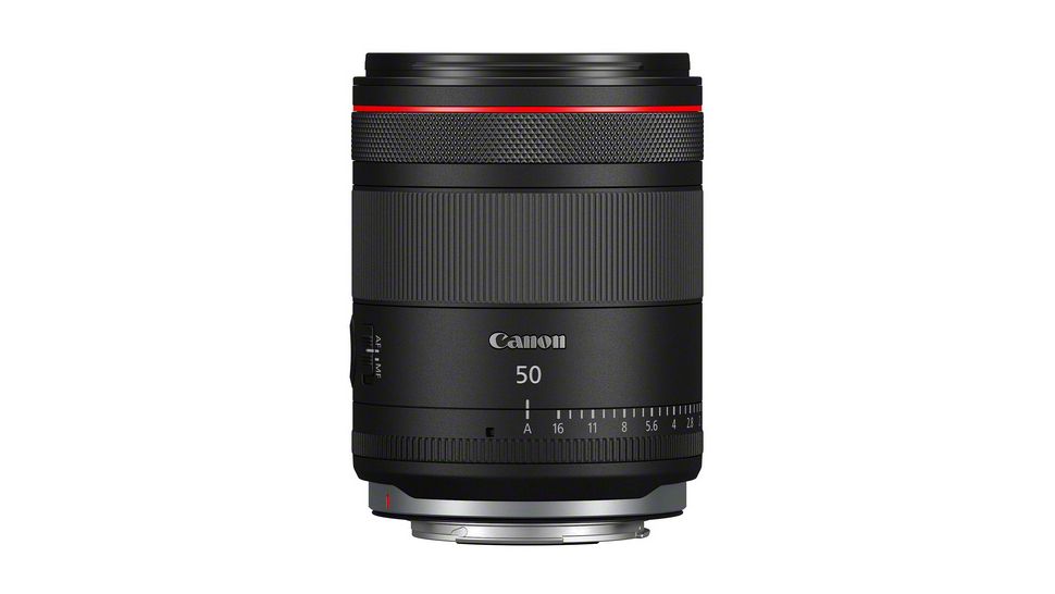Canon RF 50mm f/1.4L VCM lens against a white background