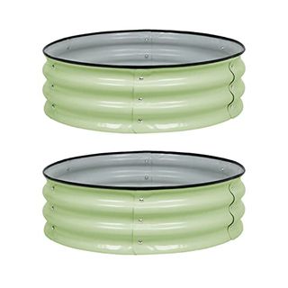 Aoodor 9'' Tall Aluzinc Metal Raised Garden Bed 30'' Round - Outdoor Garden Planter Box for Vegetable, Flower, Herb - Olive Green (set of 2)