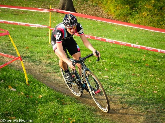 Jeremy Powers (Rapha Focus) attempting to stay with Johnson with two laps to go