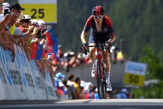 Geraint Thomas en route to victory in the 2022 Tour de Suisse, his most recent win