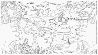 B&W illustration of animals in a field