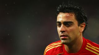 INNSBRUCK, AUSTRIA - JUNE 10: Xavi Hernandez of Spain looks on during the UEFA EURO 2008 Group D match between Spain and Russia at Stadion Tivoli Neu on June 10, 2008 in Innsbruck, Austria. (Photo by Richard Heathcote/Getty Images)