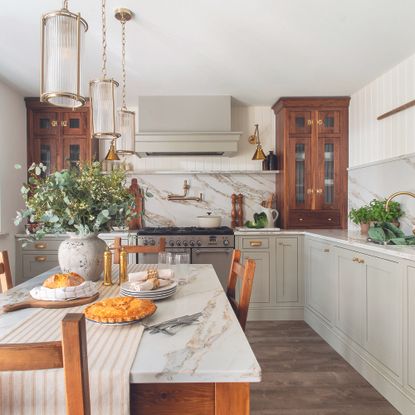 Kitchen with wooden dresser units